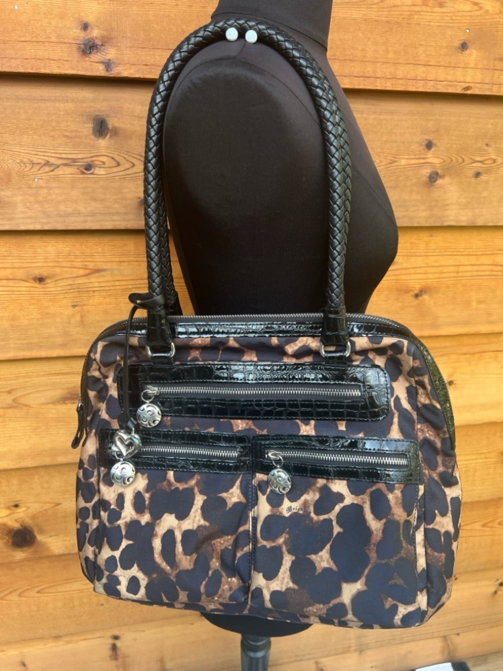 Brighton Leopard Print Shoulder Bag - Black/Brown